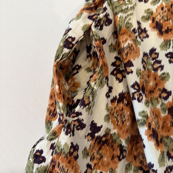 Anthropologie Love The Label Sz M Floral Puff Slv Maxi Dress Earthy Boho Roses - Picture 10 of 16